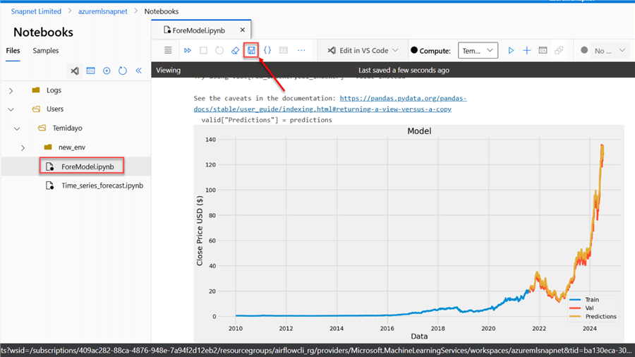 Save uploaded notedbook in Azure ML