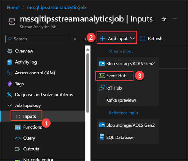 Set Input for Stream Analytics