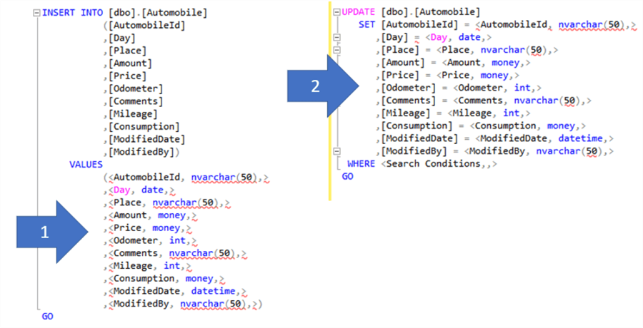 Insert and Update queries template