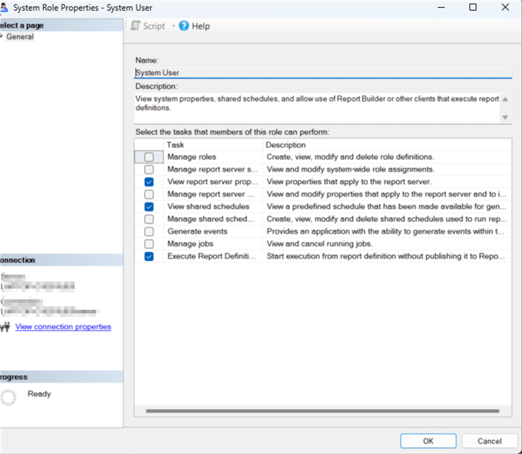 System Role Properties - System User