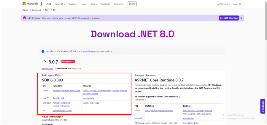 Download .NET 8.0