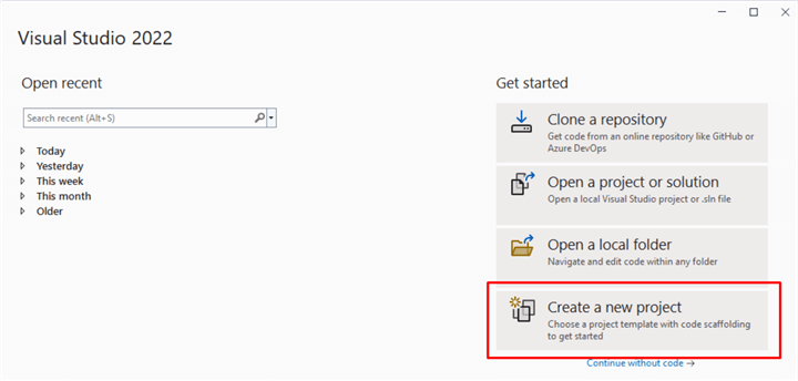 Open the Visual Studio IDE and create a new project