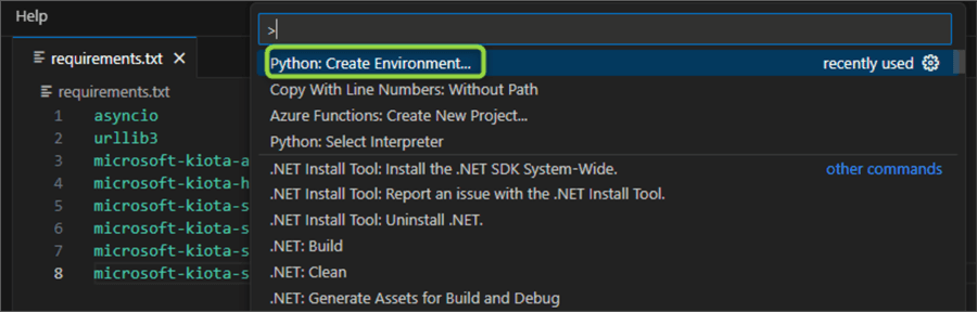 project requirements and create environment