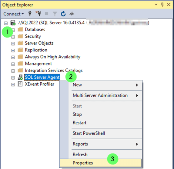 SQL Server Agent ->Properties