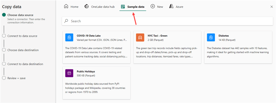 sample data in pipeline