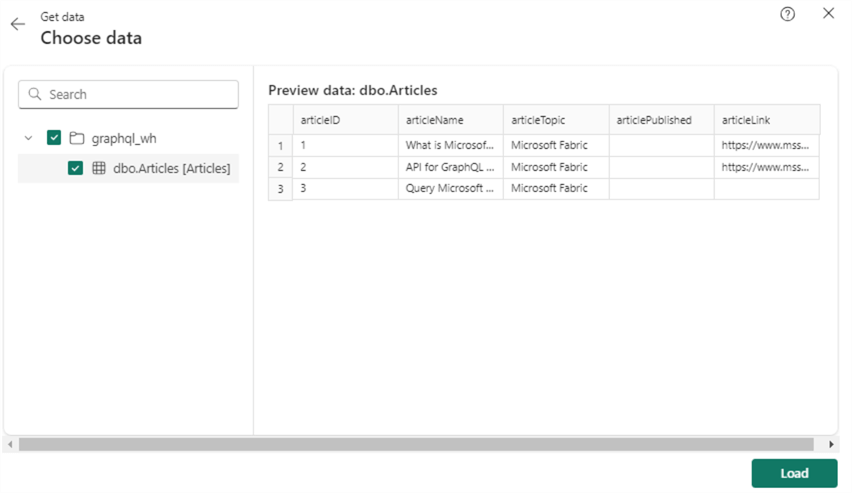 configure tables to load + preview