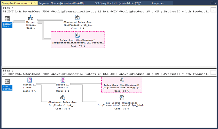 Showplan Comparison window