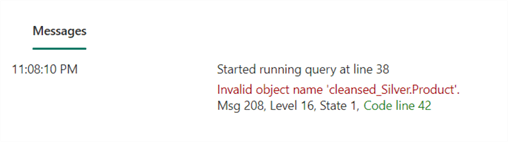 Error message from running a Stored Procedure in MS Fabric