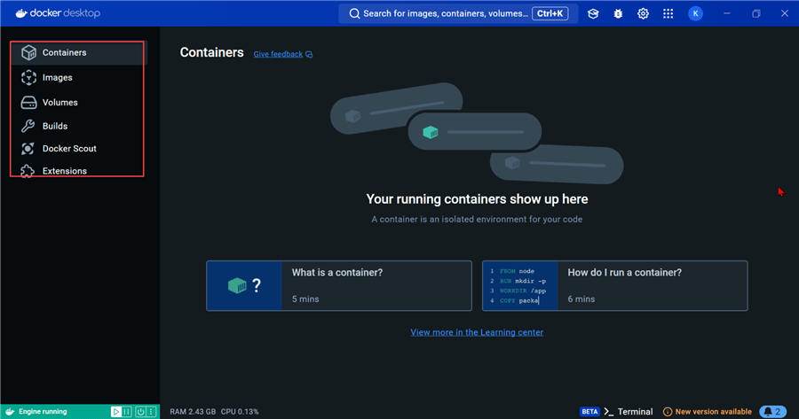 Docker Desktop Interface