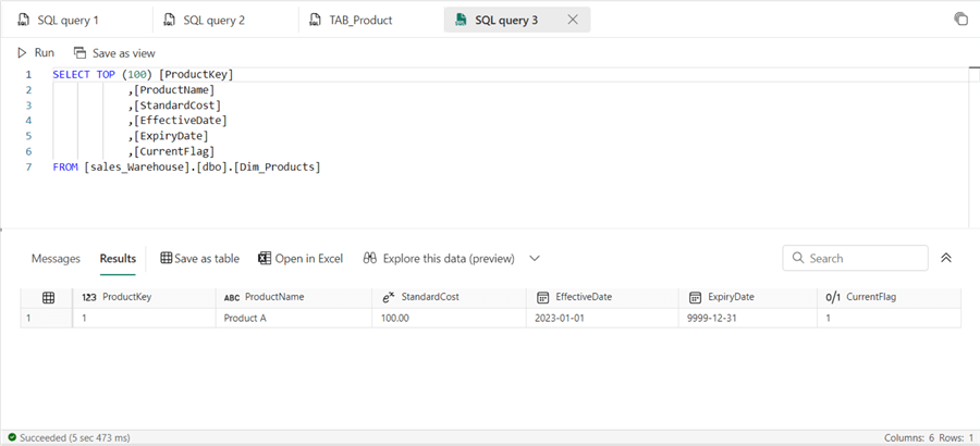 Screenshot showing SQL code to query a table