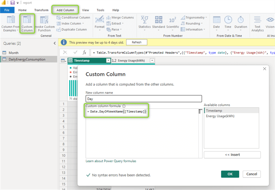 power query new custom column