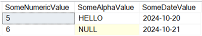 This screenshot shows the word NULL for "SomeAlphaValue" on the second row.