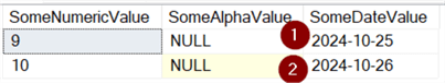 This screenshot shows the difference between the NULL value and the word "NULL" stored in a column.