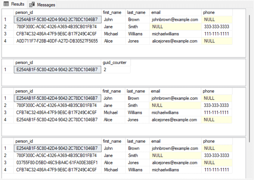 query results