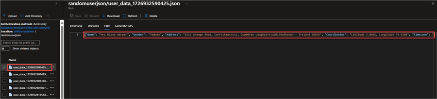 View JSON file in adls