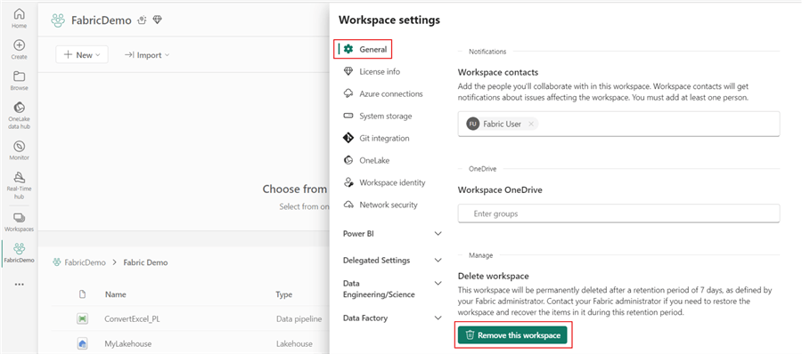 Delete Fabric Workspace