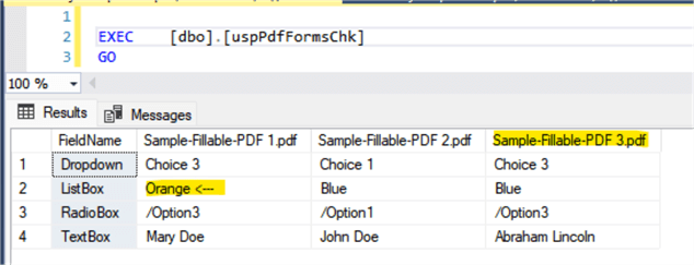 uspPdfFormsChk Result