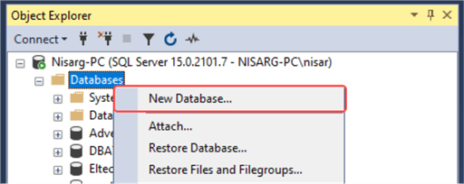 SSMS create new database