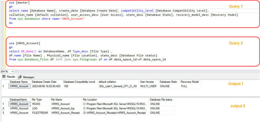 get list of sql server database settting and files