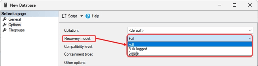 Recovery model for sql server database