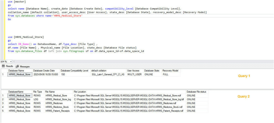 list of sql server database and database files