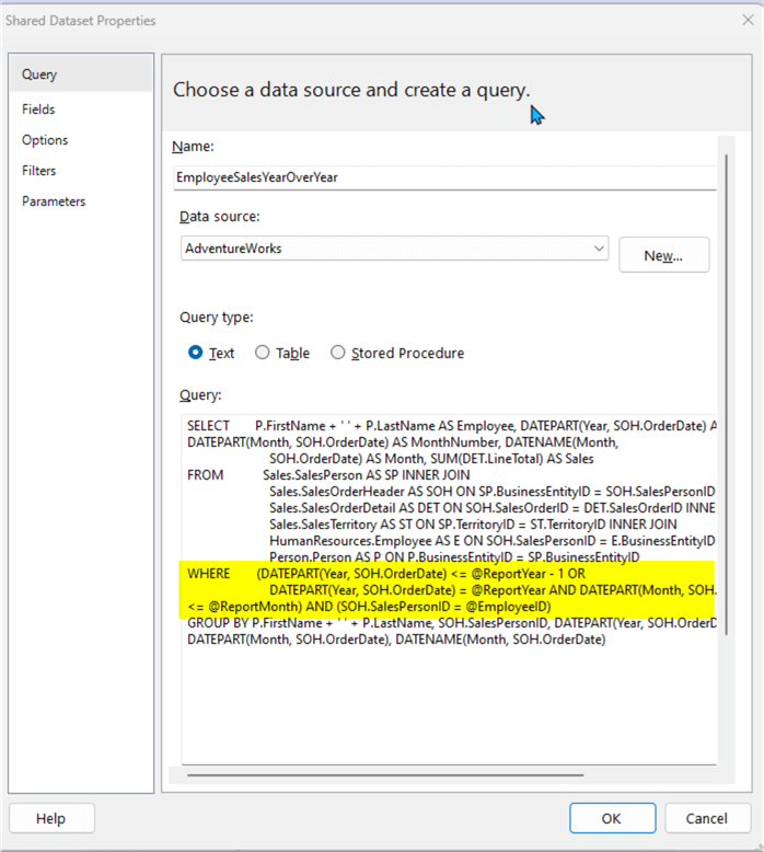 Example query with parameters