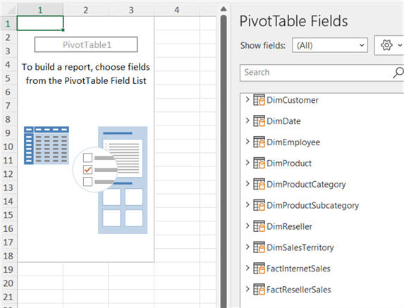 analyze in excel connect to entire model