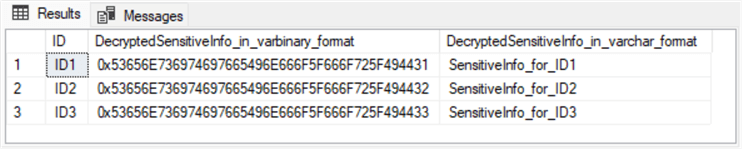 approach to decrypting the SensitiveInfo column values that are encrypted in the preceding script