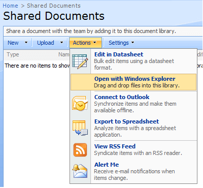 SharePoint - Windows Explorer mode