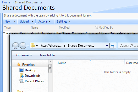 SharePoint - Windows Explorer Mode