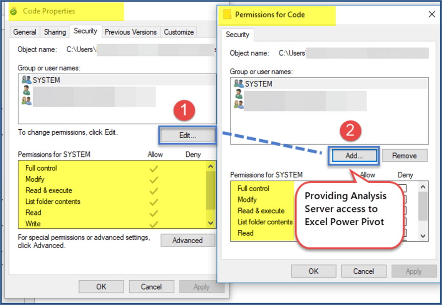 provide analysis server access to power pivot