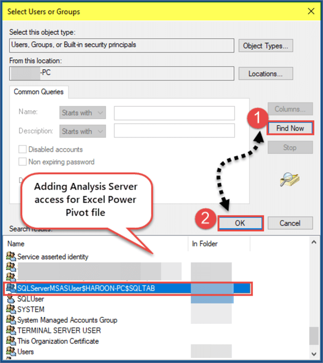 add analysis server access for power pivot