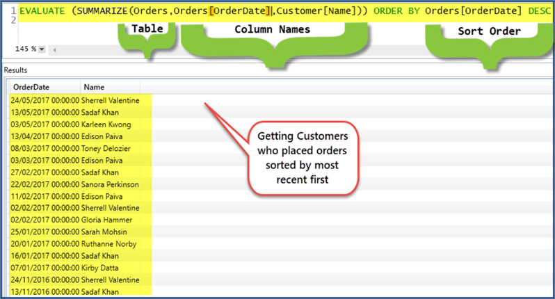 dax summarize query result