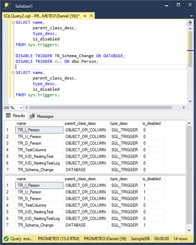 SQL Server Disable And Enable Triggers