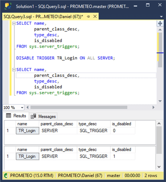 SQL Server Disable And Enable Triggers